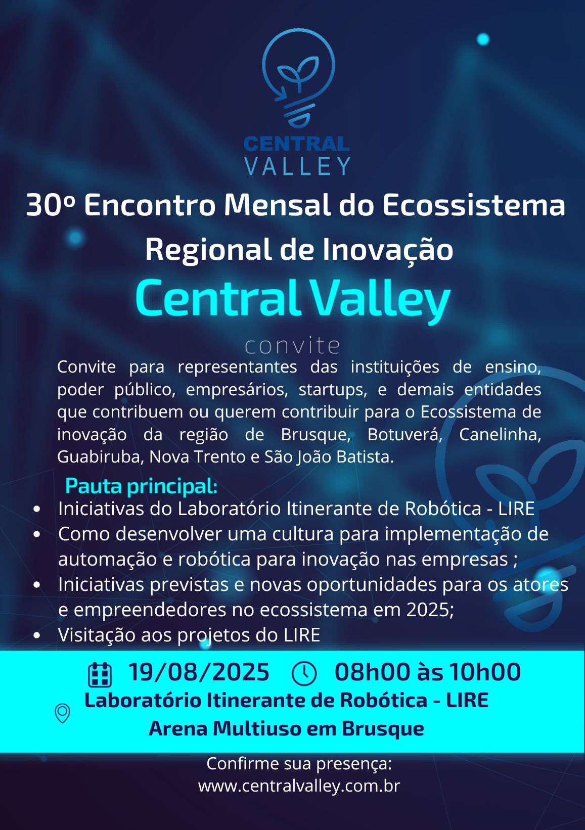 30º Encontro Mensal do Ecossistema Regional de Inovação em Brusque e Região – Central Valley