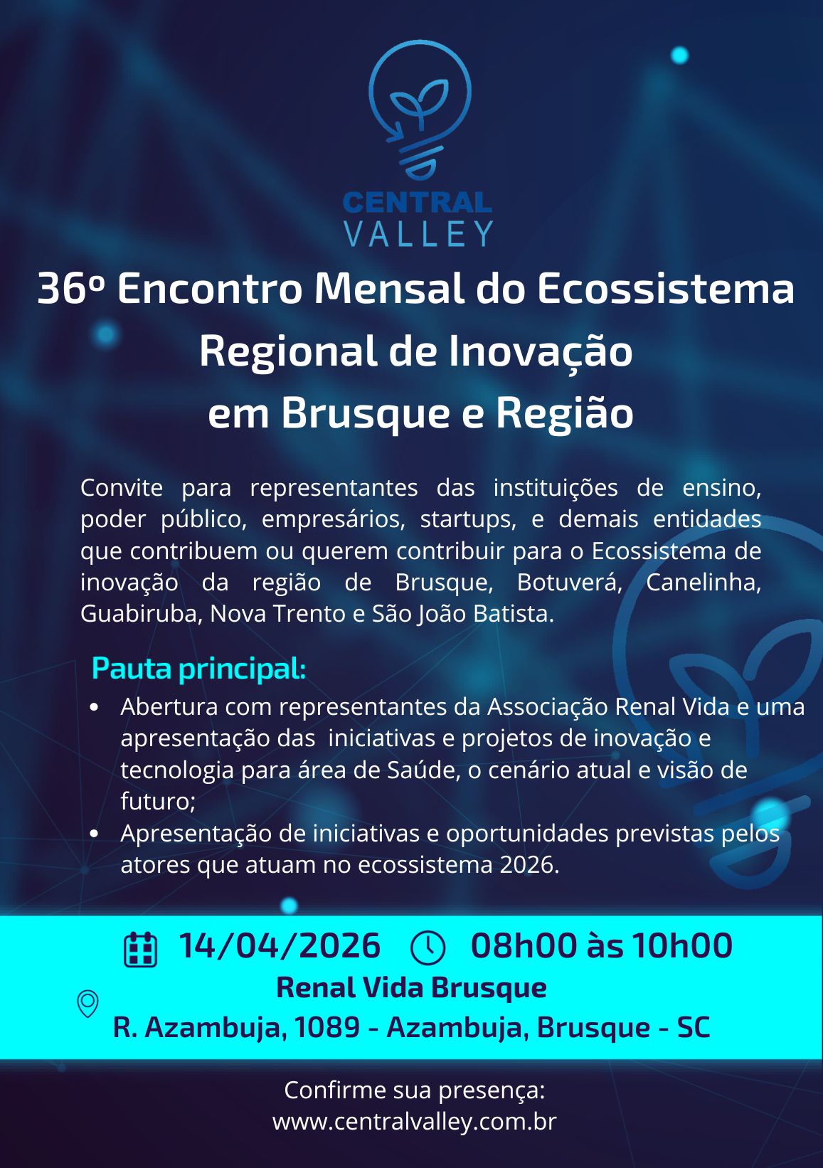 36º Encontro Mensal do Ecossistema Regional de Inovação em Brusque e Região